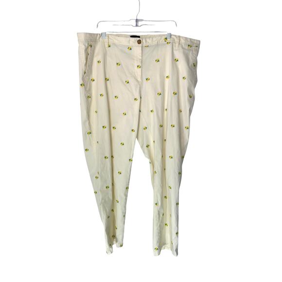 Talbots Plus Relaxed Chino Pants Yellow Lemon Print Casual Straight Leg Size 20W - Picture 1 of 10